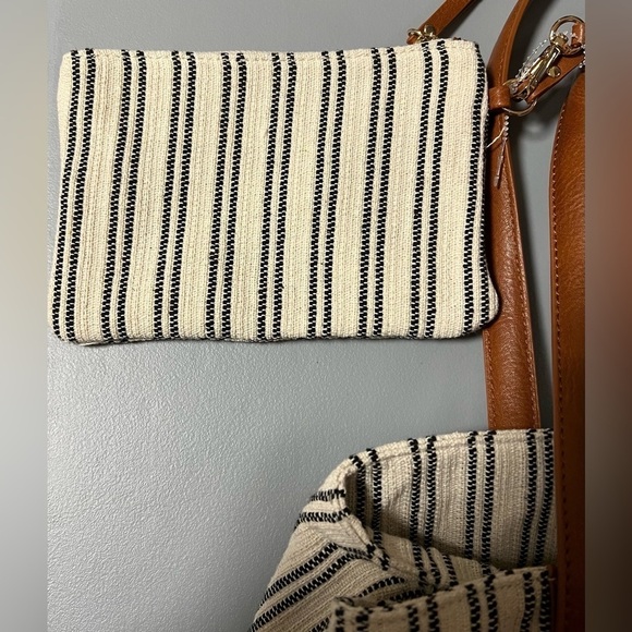 Madison West Overnight Tote and Sidekick Bag White With Black Stripes - Picture 3 of 14